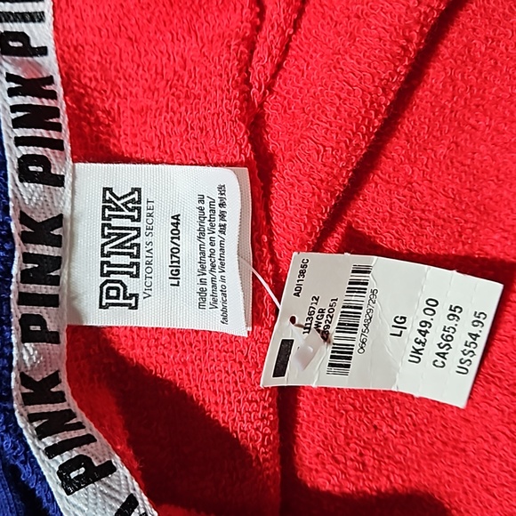 PINK Victoria's Secret Hoodie Pullover size Lg Red/White/Blue & Pink NWT - Picture 6 of 8
